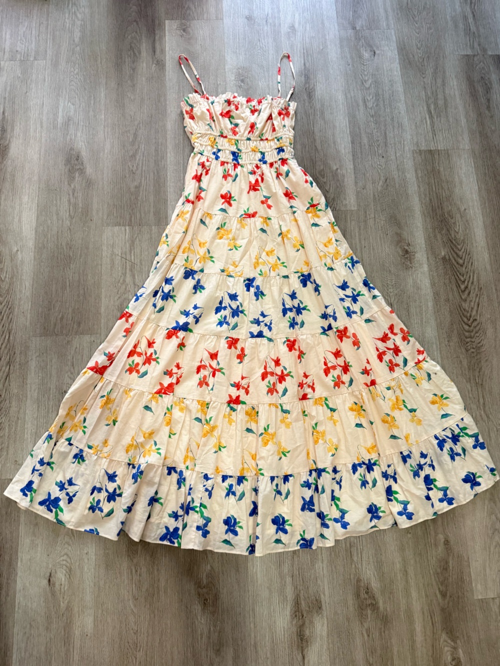 hutch flynn cream floral print tiered maxi summer sun dress size small NEW